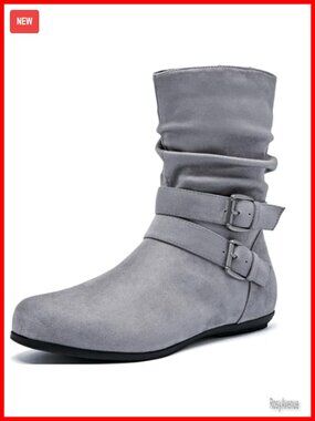 Women's Wide Width Flat Ankle Boots Side Zipper Memory Foam Comfort
